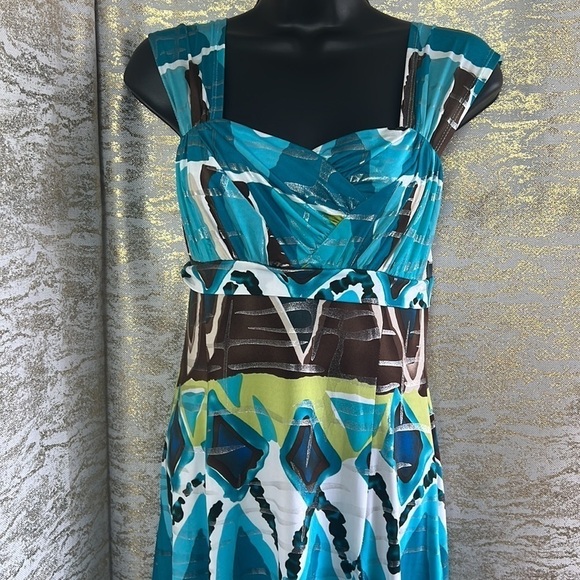 Vintage🧚‍♀️ Frank Lyman Design Blue Abstract Print Summer Dress Size 4 - Picture 4 of 12